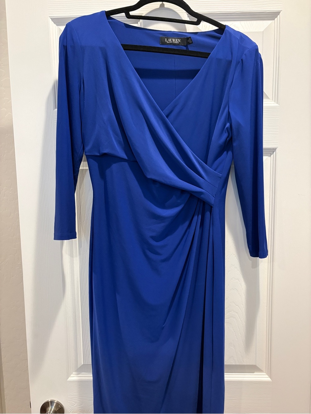 Lauren by Ralph Lauren Royal Blue Draped Wrap Dress